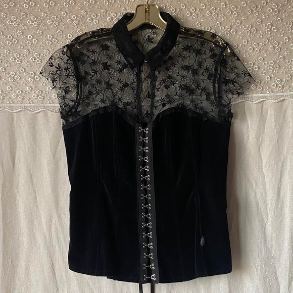 TRIPP NYC corset size xl black velvet and lace ribbon replaced - Picture 1 of 8